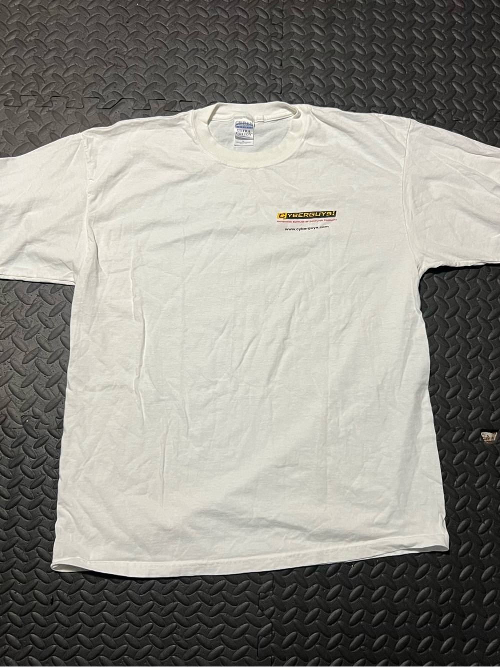 Gildan White Short Sleeve Tee with Small Yellow Logo